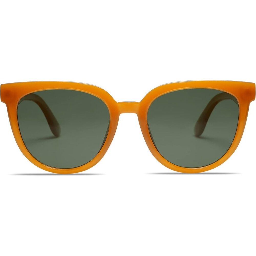 💫 Women Orange Trendy Cat Eye Sunglasses Round Polarized Fashion SunniesEyewear